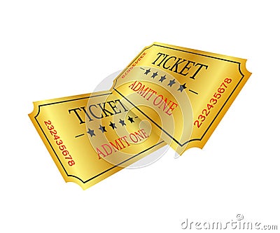 Realistic golden show ticket. Old premium cinema entrance tickets Vector Illustration