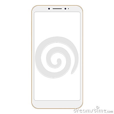 Realistic golden smartphone isolated on white background. Golden vector frameless smart phone, cellphone Vector Illustration