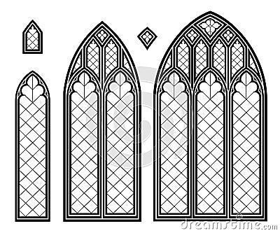 Medieval Gothic stained glass cathedral window set Vector Illustration