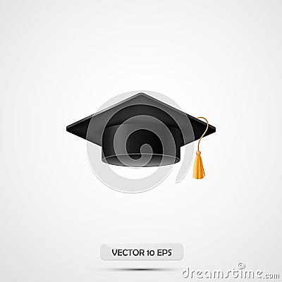 Realistic Graduation hat. Isolated on white. Vector illustration. Education cap. Academic uniform element. College or university b Cartoon Illustration
