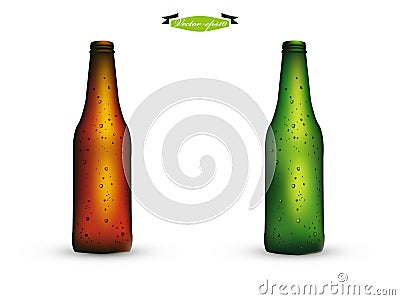 Realistic graphic design vector of bottle of brown and green color beer Vector Illustration