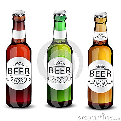 Realistic green and brown beer bottles set Vector Illustration