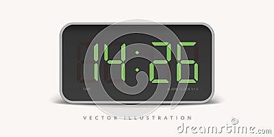 Realistic green digital clock, isolated background, frontal view Vector Illustration