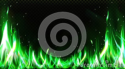 Realistic green fire border, burning flame clipart Vector Illustration