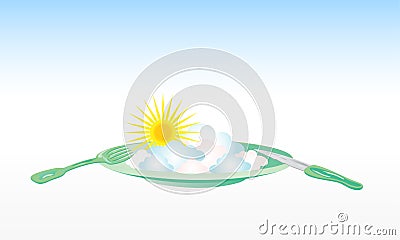 Realistic green plate and cloud with rain Vector Illustration