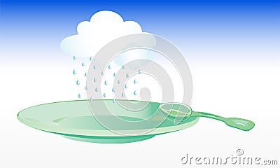 Realistic green plate and cloud with rain Vector Illustration