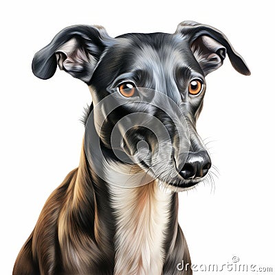Realistic Greyhound Dog Portrait On White Background Stock Photo
