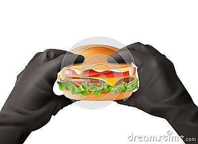 Realistic hands holding burger illustration Vector Illustration