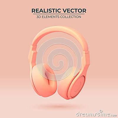 Realistic headphones in trendy color. 3d vector headphone element. Vector Illustration