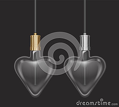 Realistic heart shaped bulb in retro style, lamp looks good on dark or light substrate, Vector EPS 10 format Vector Illustration