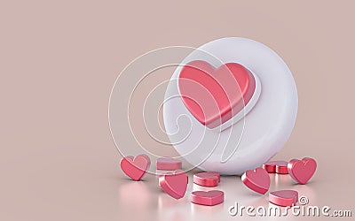 Realistic heart sign icon on the white glossy background 3d render concpet Stock Photo