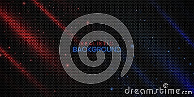 Realistic hexagonal pattern in dark background with red and blue light effect Stock Photo