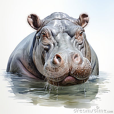 Realistic Hippopotamus Close-up Illustration On White Background Cartoon Illustration