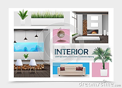 Realistic Home Interior Elements Collection Vector Illustration