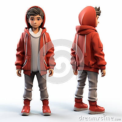 Realistic Hoodie Kid Cartoon For Motion Capture Stock Photo