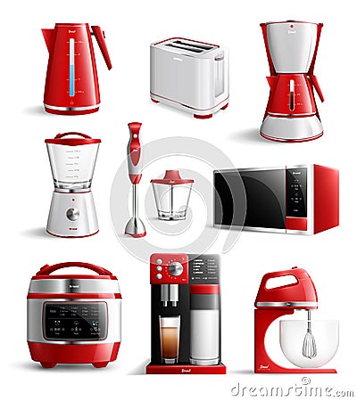 Realistic Household Kitchen Appliances Icon Set Vector Illustration