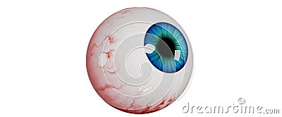 Realistic human eye isolated on a white background. Realistic bloody eyeball, 3d render. illustration for Halloween Cartoon Illustration