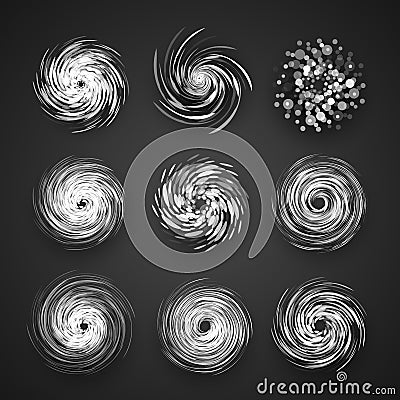 Realistic Hurricane cyclone vector icon, typhoon spiral storm logo, spin vortex illustration on black background Vector Illustration