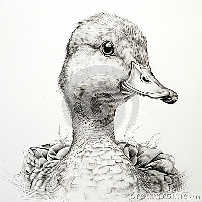 Realistic And Hyper-detailed Duck Head Drawing - Charming Character Illustration Cartoon Illustration