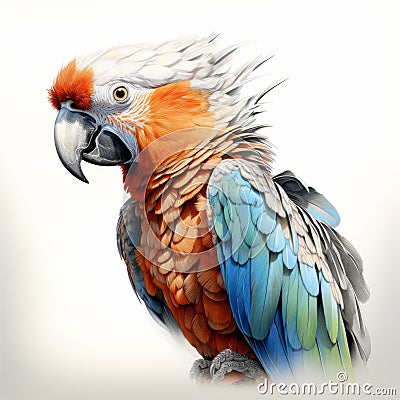 Realistic Hyper-detailed Orange And Blue Parrot Illustration Stock Photo