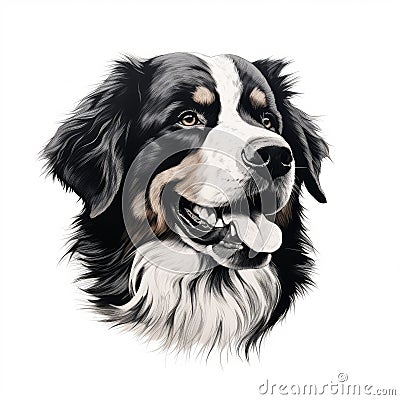 Realistic Hyper-detailed Portrait Of A Bernese Mountain Dog Stock Photo
