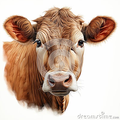 Realistic Hyper-detailed Portrait Of A Tan Cow With Black Ears Cartoon Illustration