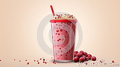 Realistic Cranberry Smoothie With Peanut Butter Layer And Poppy Seed Topping Stock Photo