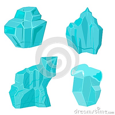 Realistic ice caps snowdrifts and icicles broken piece bit lump cold frozen block crystal winter decor vector Vector Illustration