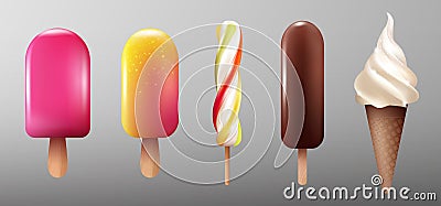 Realistic Ice Cream Collection Vector Illustration