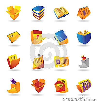 Realistic icons set for books and papers Vector Illustration