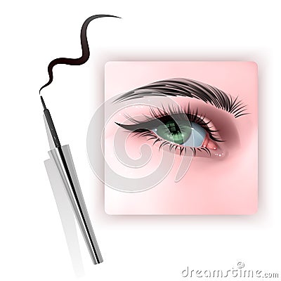 Realistic illustration of eye applying eyeliner close up, woman applies eyeliner, Vector EPS 10 illustration Vector Illustration