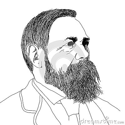 Realistic illustration of the German philosopher Friedrich Engels Cartoon Illustration