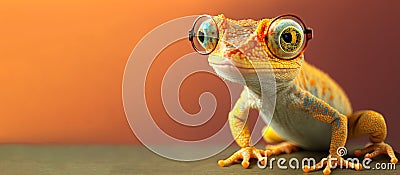 Realistic illustration of a lizard with glasses. Generative AI. Copying space. Cartoon Illustration