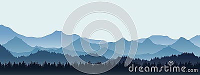 Realistic illustration of mountain landscape with hill and fores Vector Illustration