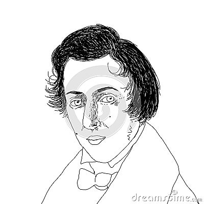 Realistic illustration of the Polish composer Frederic Chopin Cartoon Illustration