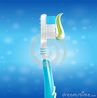 Realistic Illustration Toothbrush with Paste in 3d Vector Illustration