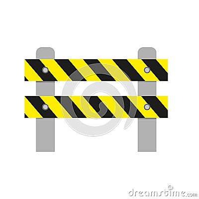 Realistic image of a road barrier with yellow stripes on a white background. Isolated object, road safety sign. Vector illustratio Vector Illustration