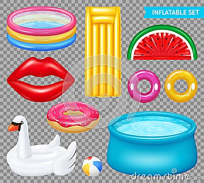 Realistic Inflatable Objects Transparent Set Vector Illustration