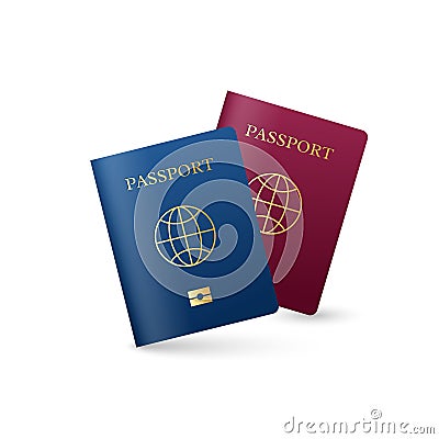 Realistic international passport with globe sign. Vector Illustration