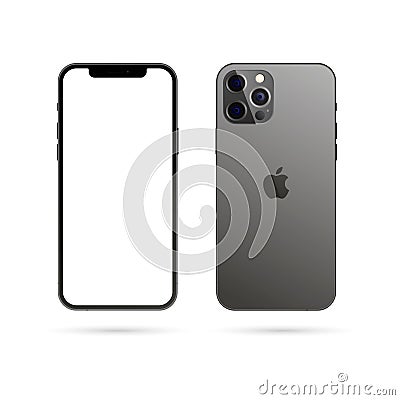 Realistic iPhone 12 pro mockup. Smartphone mockup with white screen. Mobile phone. Vector illustration isolated on white Vector Illustration