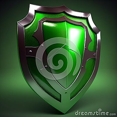 Realistic iron green shield illustration. Ai generated Cartoon Illustration