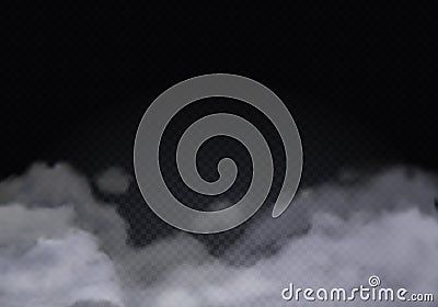 Realistic Isolated Fog or Smoke Illustration. Transparent Special Effect. White Vector Cloudiness, Mist Smog Background Vector Illustration