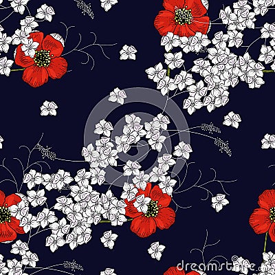 Realistic isolated seamless floral pattern of chamomile, daisy. Hand drawn vector illustration. Paradise flowers Vector Illustration