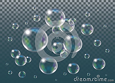 Realistic isolated Soap Bubbles. Vector Illustration