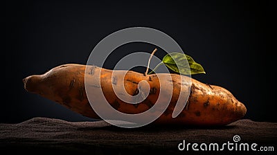 Realistic 8k Commercial Photography: Baby Sweet Potato On Dark Minimalist Background Stock Photo