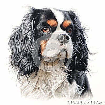 Realistic King Charles Spaniel Portrait Illustration In Detailed Style Stock Photo