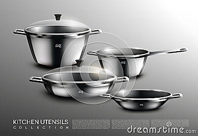 Realistic Kitchen Cookware Set Vector Illustration