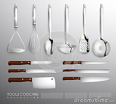 Realistic Kitchen Equipment Collection Vector Illustration