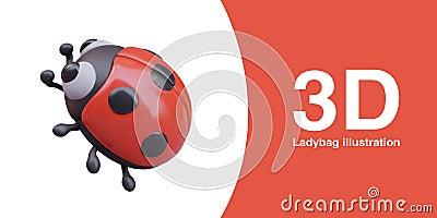 Realistic ladybug climbs up. Beetle with shiny hard wings. Red funny insect, side view Vector Illustration