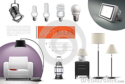 Realistic Lamps And Bulbs Composition Vector Illustration
